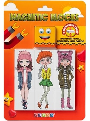 Mey İthalat Manyetik Blok 3 Parçalı Yapboz Çift Taraflı; Şapkalı Kızlar Puzzle, 6 Şapkalı Kız Görseli
