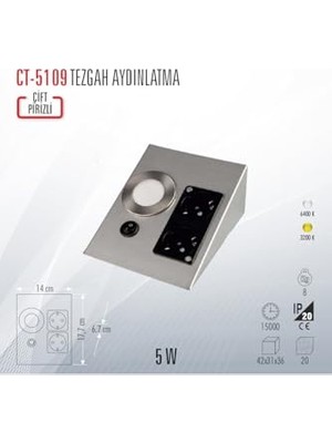 Mey İthalat CT-5109 Üçgen Tezgah Altı Priz ve Aydınlatma, Beyaz Işık