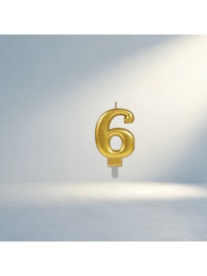 TCX Şık Gold Renkli 6 Rakam Mum Dekoratif Hediye ve Parti Süslemesi