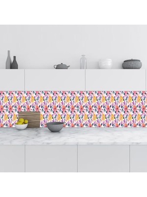 Mey İthalat Mutfak Tezgah Arası, Folyosu Çiçekler Boyama, Folyo Fayans Kaplama, 60X300 cm