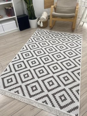 Mey İthalat Bej-Beyaz Çift Taraflı Dokuma Kilim, 80 * 150 cm