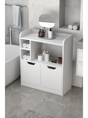 Mey İthalat Falez Ilkal 2 Kapaklı Raflı Beyaz Banyo Dolabı