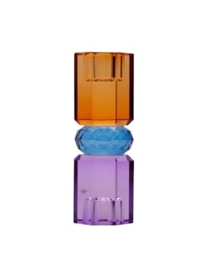 Mey İthalat Menekşe, Cobolt ve Amber Kristal Mum Tutucu, 5,5X5,5X15 cm