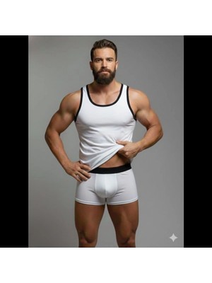 Pileli Store Erkek Beyaz Tank Top Boxer Takım
