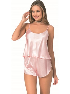 Bemy Store Somon Saten Babydoll Şort Takımı Zarif Kadın Gece Giyim