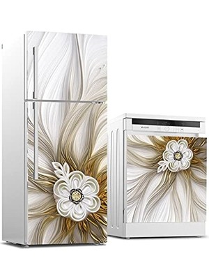 Mey İthalat Buzdolabı ve Bulaşık Makinesi Beyaz Eşya Sticker Kaplama 3D Fantastik Çiçek