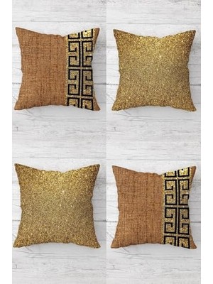 Mey İthalat Gold Payetli Düz Kombin Gizli Fermuarlı Kırlent Kılıfı Takımı (4ADET), Gold-Kahverengi 45 x 45