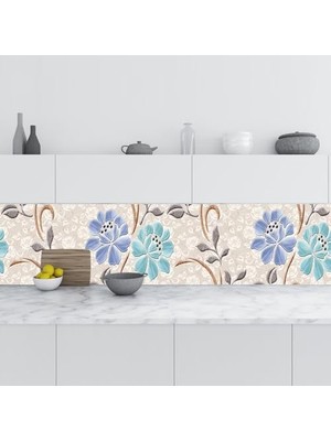 Mey İthalat Mutfak Tezgah Arası Folyo Fayans Kaplama Folyosu Çiçek Duvar 60X500 cm