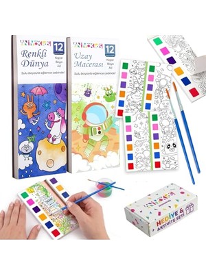 Mey İthalat Uzay ve Renkli Dünya Temalı Sulu Boya Defteri, 2 Kitap ve 2 Fırça