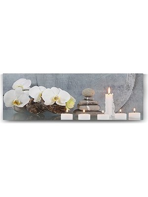 Mey İthalat Taşlar, Mum ve Orkide Panoraması 210X70 cm Tablo