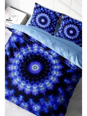 Mey İthalat %100 Pamuk Saten Çift Kişilik Nevresim Takımı Blue Damask MONOHOME37635
