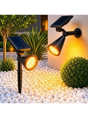 Mey İthalat Forlife AMBER18 LED Spot Güneş Enerjili Bahçe Aydınlatma Lambası, Fotoselli, Spike Aplik, 18W Su Geçirmez Dış Mekan Solar Lamba, Ağaç, Veranda, Garaj, Havuz, Duvar ve Zemin Montajına Uygundur 42 cm