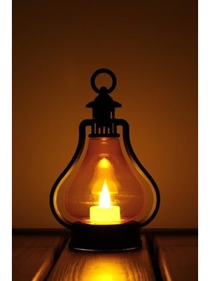 Mey İthalat Siyah Gaz Lambası Tasarımlı Vintage LED Mum, Pilli ve Dumansız Alevli