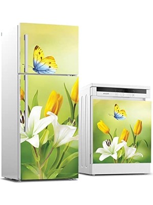Mey İthalat Buzdolabı ve Bulaşık Makinesi Beyaz Eşya Sticker Kaplama, Sarı Lale Kelebek