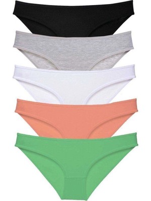 Pileli Store 5 Adet Süper Eko Set Likralı Kadın Slip Külot Siyah Gri Beyaz Pudra Yeşil