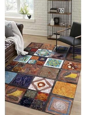 Mey İthalat 100X300 Şönil Salon Halısı, Modern Desenli, Pamuk Tabanlı, Yıkanabilir, Kaymaz, Antibakteriyel