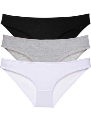 Pileli Store 3 Adet Süper Eko Set Likralı Kadın Slip Külot Siyah Gri Beyaz