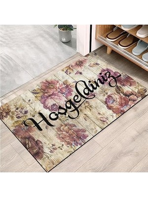 Mey İthalat Vintage Çiçek Hoşgeldiniz Kapı Önü Paspası, Ev, Ofis ve Dış Mekân Kullanımı, 45X65