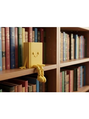 Mey İthalat Sarı Hareketli Bacaklı Kitap Kurdu Figürü, Raf ve Ofis Dekoru