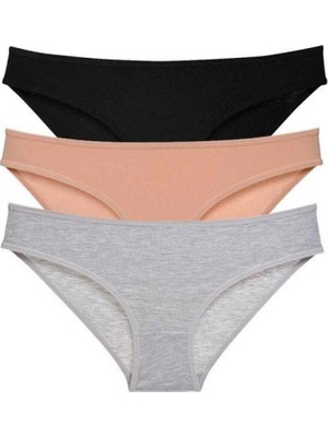 Pileli Store 3 Adet Süper Eko Set Likralı Kadın Slip Külot Siyah Ten Gri