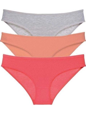 Pileli Store 3 Adet Süper Eko Set Likralı Kadın Slip Külot Gri Pudra Fuşya