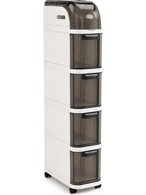 Mey İthalat Tekerlekli Organizer Dolap, 4 Çekmeceli Dar Alan Depolama Ünitesi, 95X20X38,5 cm