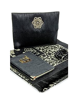 Mey İthalat Siyah Şantuk Kaplı Seccade Seti, Yasin ve Tesbih