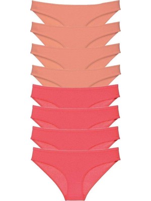 Pileli Store 8 Adet Eko Set Likralı Kadın Slip Külot Pudra Fuşya