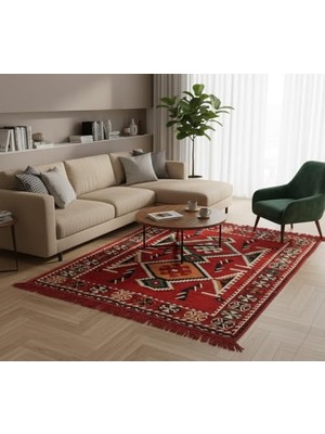 Mey İthalat M4 Etnik Motifli Otantik Kilim Desenli Halı, 80X125 cm