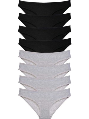 Pileli Store 8 Adet Süper Eko Set Likralı Kadın Slip Külot Siyah Gri