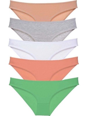 Pileli Store 5 Adet Süper Eko Set Likralı Kadın Slip Külot Ten Gri Beyaz Pudra Yeşil