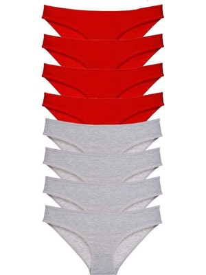 Pileli Store 8 Adet Süper Eko Set Likralı Kadın Slip Külot Kırmızı Gri