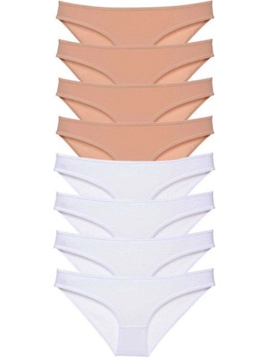 Pileli Store 8 Adet Süper Eko Set Likralı Kadın Slip Külot Ten Beyaz