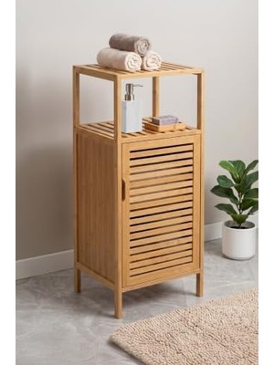 Mey İthalat Bambu 1 Kapaklı 2 Raflı Çok Amaçlı Dik Banyo Dolabı DB-0043
