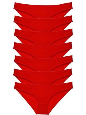 Pileli Store 7 Adet Süper Eko Set Likralı Kadın Slip Külot Kırmızı