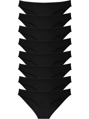 Pileli Store 8 Adet Süper Eko Set Likralı Kadın Slip Külot Siyah