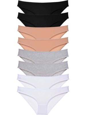Pileli Store 8 Adet Süper Eko Set Likralı Kadın Slip Külot Siyah Ten Gri Beyaz