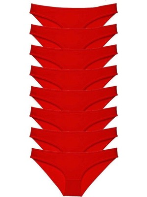 Pileli Store 8 Adet Süper Eko Set Likralı Kadın Slip Külot Kırmızı