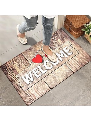 Mey İthalat Kapı Önü Paspası, Modern ve Şık, Ev, Ofis ve Dış Mekân Kullanımı Için (Ahşap Desenli Welcome) 45X65