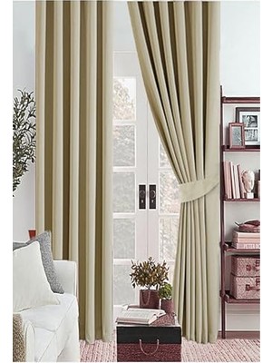 Mey İthalat Blackout Fon Perde, Bej Vizon, Kalın Güneşlik ve Karartma, Düz Dikim, 350 x 250