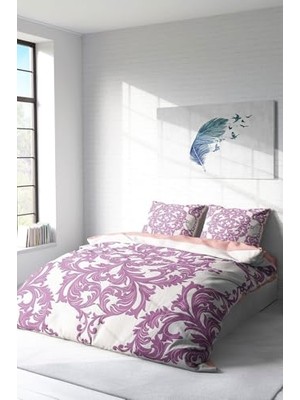 Mey İthalat Çift Kişilik Nevresim Takımı Özel Dokuma Pamuk Saten 3D Digital Pink Damask, MONOHOME2742HF