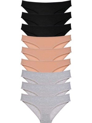 Pileli Store 9 Adet Süper Eko Set Likralı Kadın Slip Külot Siyah Ten Gri