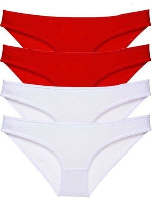 Pileli Store 4 Adet Süper Eko Set Likralı Kadın Slip Külot Kırmızı Beyaz