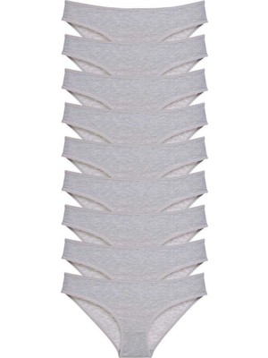 Pileli Store 9 Adet Süper Eko Set Likralı Kadın Slip Külot Gri