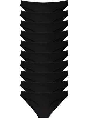 Pileli Store 10 Adet Süper Eko Set Likralı Kadın Slip Külot Siyah