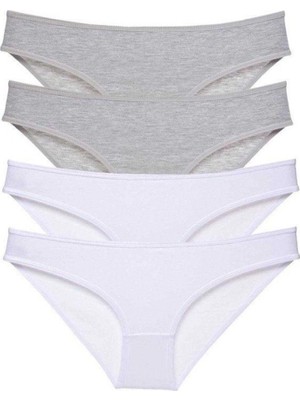 Pileli Store 4 Adet Süper Eko Set Likralı Kadın Slip Külot Gri Beyaz