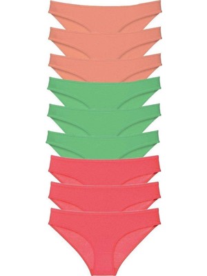 Pileli Store 9 Adet Süper Eko Set Likralı Kadın Slip Külot Pudra Yeşil Fuşya