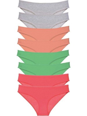 Pileli Store 8 Adet Süper Eko Set Likralı Kadın Slip Külot Gri Pudra Yeşil Fuşya