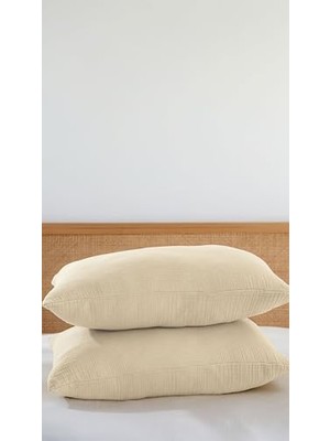 Mey İthalat 4 Katlı Müslin Yastık Kılıfı, %100 Pamuk, 50X70 Cm, 2'li Set, Krem Rengi