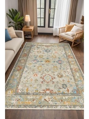 Mey İthalat Ayasa Vintage Şönil Kaymayı Önleyici Doğal Pamuk Tabanlı Yıkanabilir Antibakteriyel Çevre Dostu Salon Halısı 200X300